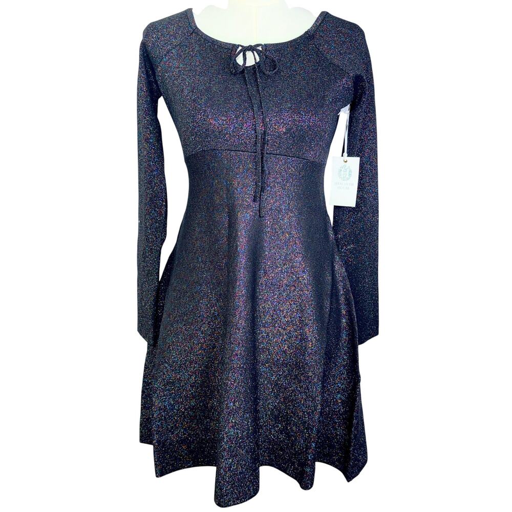NWT Tuckernuck Hyacinth House Selena Black Shimmer Metallic Knit Mini Dress Sz S